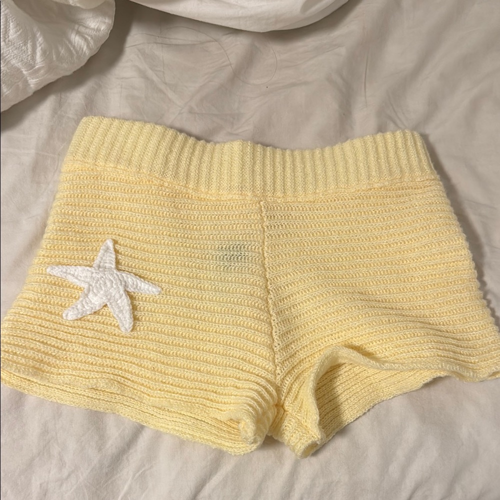 Yellow Knit Shorts with Starfish Detail